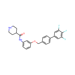 O=C(Nc1cccc(OCc2ccc(-c3cc(F)c(F)c(F)c3)cc2)c1)C1CCNCC1 ZINC000040846421