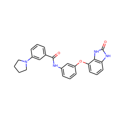 O=C(Nc1cccc(Oc2cccc3[nH]c(=O)[nH]c23)c1)c1cccc(N2CCCC2)c1 ZINC000045366295