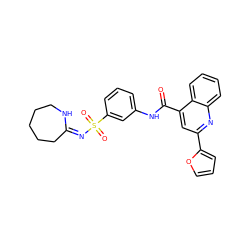 O=C(Nc1cccc(S(=O)(=O)/N=C2/CCCCCN2)c1)c1cc(-c2ccco2)nc2ccccc12 ZINC000015904696