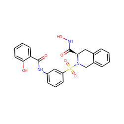 O=C(Nc1cccc(S(=O)(=O)N2Cc3ccccc3C[C@@H]2C(=O)NO)c1)c1ccccc1O ZINC000013797731