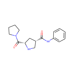 O=C(Nc1ccccc1)[C@@H]1CN[C@H](C(=O)N2CCCC2)C1 ZINC000014949305