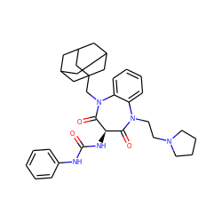 O=C(Nc1ccccc1)N[C@@H]1C(=O)N(CCN2CCCC2)c2ccccc2N(CC23CC4CC(CC(C4)C2)C3)C1=O ZINC000003932250