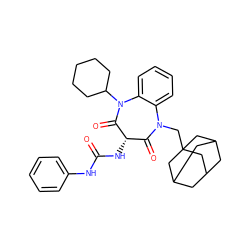 O=C(Nc1ccccc1)N[C@H]1C(=O)N(CC23CC4CC(CC(C4)C2)C3)c2ccccc2N(C2CCCCC2)C1=O ZINC000003930044