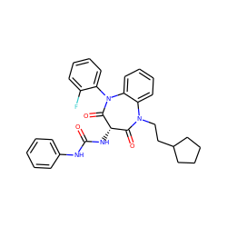 O=C(Nc1ccccc1)N[C@H]1C(=O)N(CCC2CCCC2)c2ccccc2N(c2ccccc2F)C1=O ZINC000013813530