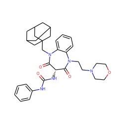 O=C(Nc1ccccc1)N[C@H]1C(=O)N(CCN2CCOCC2)c2ccccc2N(CC23CC4CC(CC(C4)C2)C3)C1=O ZINC000014286649