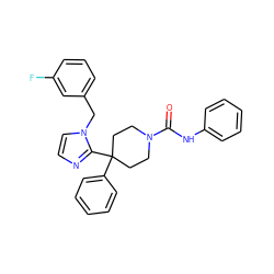 O=C(Nc1ccccc1)N1CCC(c2ccccc2)(c2nccn2Cc2cccc(F)c2)CC1 ZINC000087657506