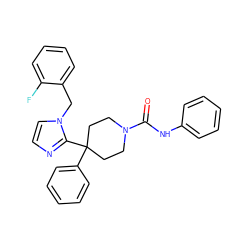 O=C(Nc1ccccc1)N1CCC(c2ccccc2)(c2nccn2Cc2ccccc2F)CC1 ZINC000096310717