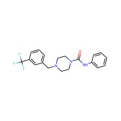 O=C(Nc1ccccc1)N1CCN(Cc2cccc(C(F)(F)F)c2)CC1 ZINC000024367924