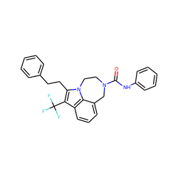 O=C(Nc1ccccc1)N1CCn2c(CCc3ccccc3)c(C(F)(F)F)c3cccc(c32)C1 ZINC000146231743