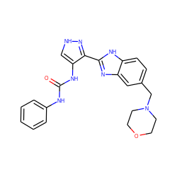 O=C(Nc1ccccc1)Nc1c[nH]nc1-c1nc2cc(CN3CCOCC3)ccc2[nH]1 ZINC000040864626