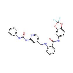 O=C(Nc1ccccc1)Nc1cc(CNc2ccccc2C(=O)Nc2ccc3c(c2)OC(F)(F)O3)ccn1 ZINC000028951822