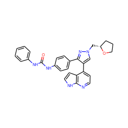 O=C(Nc1ccccc1)Nc1ccc(-c2nn(C[C@@H]3CCCO3)cc2-c2ccnc3[nH]ccc23)cc1 ZINC000073294205