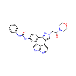 O=C(Nc1ccccc1)Nc1ccc(-c2nn(CC(=O)N3CCOCC3)cc2-c2ccnc3[nH]ccc23)cc1 ZINC000049070149