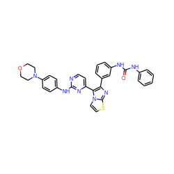 O=C(Nc1ccccc1)Nc1cccc(-c2nc3sccn3c2-c2ccnc(Nc3ccc(N4CCOCC4)cc3)n2)c1 ZINC000049793368