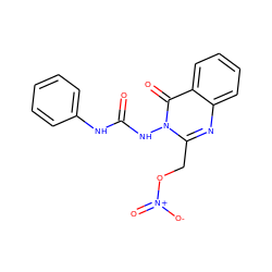 O=C(Nc1ccccc1)Nn1c(CO[N+](=O)[O-])nc2ccccc2c1=O ZINC000653767953