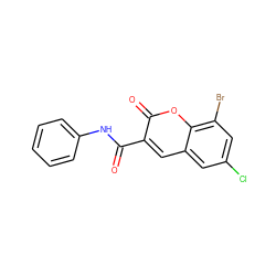 O=C(Nc1ccccc1)c1cc2cc(Cl)cc(Br)c2oc1=O ZINC000040429502