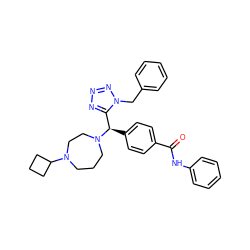 O=C(Nc1ccccc1)c1ccc([C@H](c2nnnn2Cc2ccccc2)N2CCCN(C3CCC3)CC2)cc1 ZINC000058576214