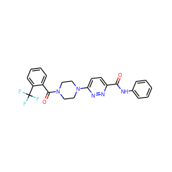 O=C(Nc1ccccc1)c1ccc(N2CCN(C(=O)c3ccccc3C(F)(F)F)CC2)nn1 ZINC000095595133