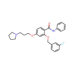 O=C(Nc1ccccc1)c1ccc(OCCCN2CCCC2)cc1OCc1cccc(F)c1 ZINC000072183557