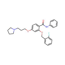 O=C(Nc1ccccc1)c1ccc(OCCCN2CCCC2)cc1OCc1ccccc1F ZINC000072183823