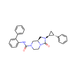 O=C(Nc1ccccc1-c1ccccc1)N1CCN2C(=O)N([C@H]3C[C@@H]3c3ccccc3)C[C@@H]2C1 ZINC000072175105