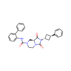 O=C(Nc1ccccc1-c1ccccc1)N1CCN2C(=O)N([C@H]3C[C@H](c4ccccc4)C3)C(=O)[C@@H]2C1 ZINC000299807397