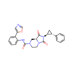 O=C(Nc1ccccc1-c1cnco1)N1CCN2C(=O)N([C@H]3C[C@@H]3c3ccccc3)C(=O)[C@@H]2C1 ZINC000072178843