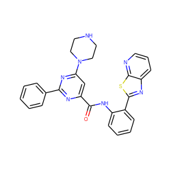 O=C(Nc1ccccc1-c1nc2cccnc2s1)c1cc(N2CCNCC2)nc(-c2ccccc2)n1 ZINC000059264685