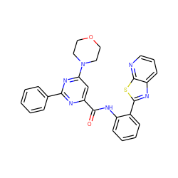 O=C(Nc1ccccc1-c1nc2cccnc2s1)c1cc(N2CCOCC2)nc(-c2ccccc2)n1 ZINC000095555640