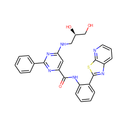 O=C(Nc1ccccc1-c1nc2cccnc2s1)c1cc(NC[C@@H](O)CO)nc(-c2ccccc2)n1 ZINC000095556158