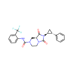 O=C(Nc1ccccc1C(F)(F)F)N1CCN2C(=O)N([C@H]3C[C@@H]3c3ccccc3)C(=O)[C@@H]2C1 ZINC000072176562