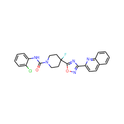 O=C(Nc1ccccc1Cl)N1CCC(F)(c2nc(-c3ccc4ccccc4n3)no2)CC1 ZINC000072179681