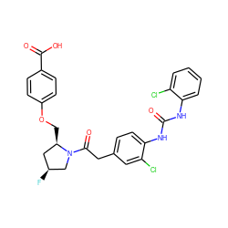 O=C(Nc1ccccc1Cl)Nc1ccc(CC(=O)N2C[C@@H](F)C[C@H]2COc2ccc(C(=O)O)cc2)cc1Cl ZINC000014966053