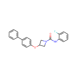 O=C(Nc1ccccc1F)N1CC(Oc2ccc(-c3ccccc3)cc2)C1 ZINC000114004144