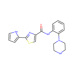 O=C(Nc1ccccc1N1CCNCC1)c1csc(-c2ccc[nH]2)n1 ZINC000084671479