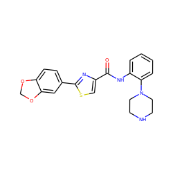 O=C(Nc1ccccc1N1CCNCC1)c1csc(-c2ccc3c(c2)OCO3)n1 ZINC000084728918