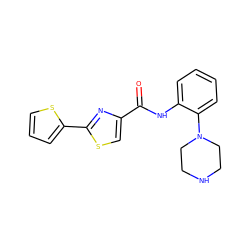 O=C(Nc1ccccc1N1CCNCC1)c1csc(-c2cccs2)n1 ZINC000084671481