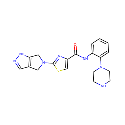 O=C(Nc1ccccc1N1CCNCC1)c1csc(N2Cc3cn[nH]c3C2)n1 ZINC000096269622