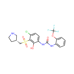 O=C(Nc1ccccc1OC(F)(F)F)Nc1ccc(Cl)c(S(=O)(=O)C[C@@H]2CCNC2)c1O ZINC000115477493