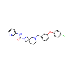 O=C(Nc1cccnc1)N1CC2(CCCN(Cc3cccc(Oc4ccc(Cl)cc4)c3)C2)C1 ZINC000103260728