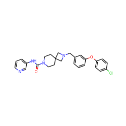 O=C(Nc1cccnc1)N1CCC2(CC1)CN(Cc1cccc(Oc3ccc(Cl)cc3)c1)C2 ZINC000103260730