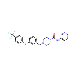 O=C(Nc1cccnc1)N1CCN(Cc2cccc(Oc3ccc(C(F)(F)F)cc3)c2)CC1 ZINC000117018400