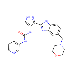 O=C(Nc1cccnc1)Nc1c[nH]nc1-c1nc2cc(CN3CCOCC3)ccc2[nH]1 ZINC000040973518