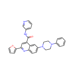 O=C(Nc1cccnc1)c1cc(-c2ccco2)nc2ccc(N3CCN(c4ccccc4)CC3)cc12 ZINC000150200285