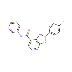 O=C(Nc1cccnc1)c1ccnc2nc(-c3ccc(F)cc3)[nH]c12 ZINC000084668380