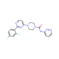 O=C(Nc1cccnn1)N1CCN(c2ccnc(-c3ccc(F)cc3F)n2)CC1 ZINC000103267350