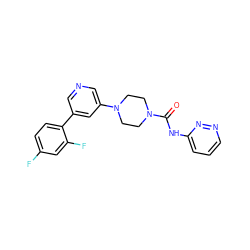 O=C(Nc1cccnn1)N1CCN(c2cncc(-c3ccc(F)cc3F)c2)CC1 ZINC000103267358