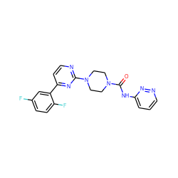 O=C(Nc1cccnn1)N1CCN(c2nccc(-c3cc(F)ccc3F)n2)CC1 ZINC000103267365