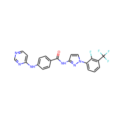 O=C(Nc1ccn(-c2cccc(C(F)(F)F)c2F)n1)c1ccc(Nc2ccncn2)cc1 ZINC000028953175