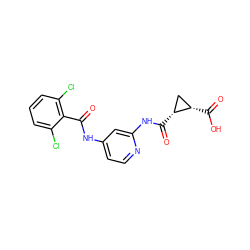 O=C(Nc1ccnc(NC(=O)[C@@H]2C[C@@H]2C(=O)O)c1)c1c(Cl)cccc1Cl ZINC000096929464